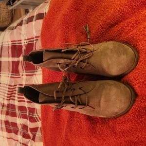 Ana Miki 3" heel booties, size 8M, tan suede